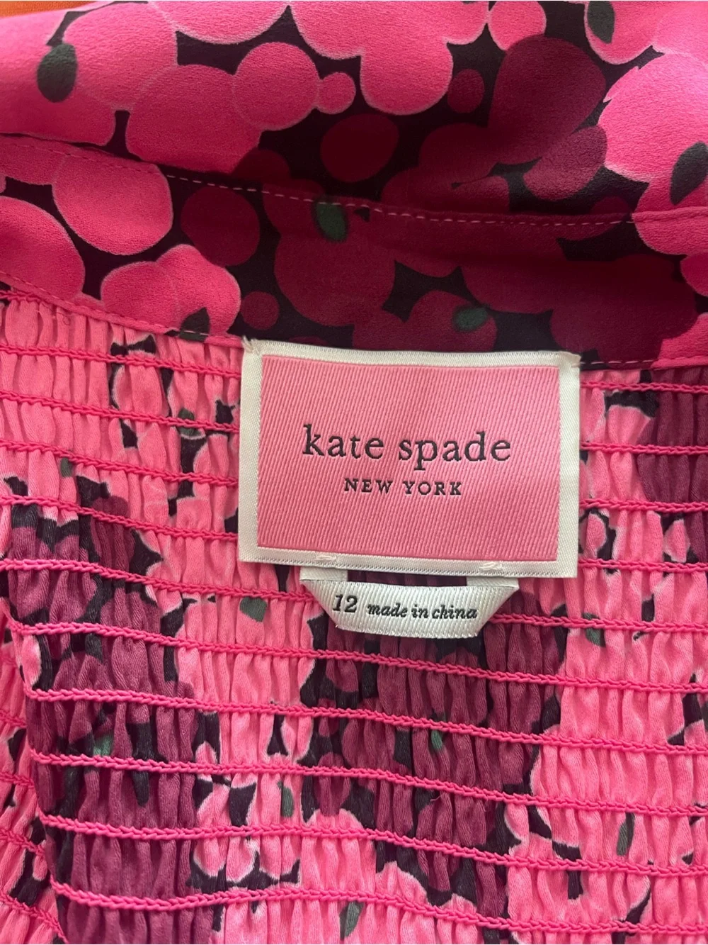 kate spade Pink and Burgundy Floral Long-Sleeve Fit-and-Flare Dress